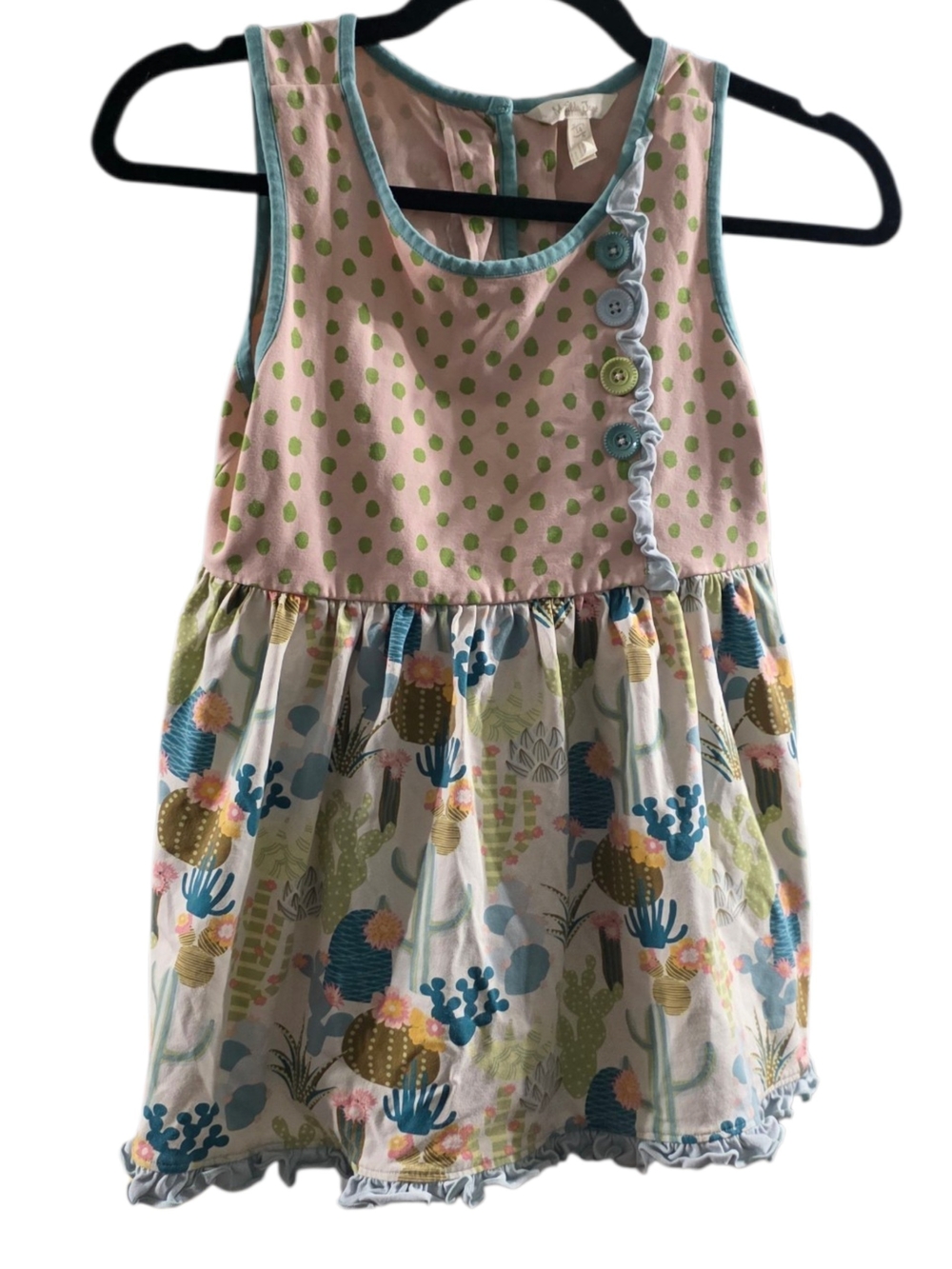 Matidila jane Girls Pink Polka Dot & Cactus Print Tank top 14 euc